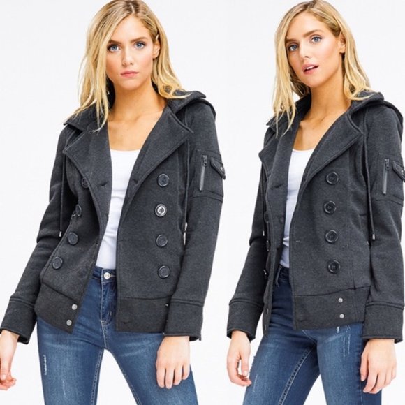 Montrez Jackets & Blazers - New Small Charcoal Gray Pea Coat Warm